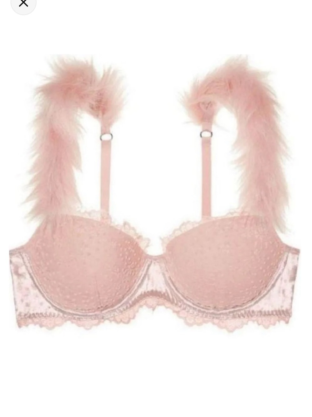 Victoria’s Secret Dream Angels Lined Demi Pink Lace with Faux Fur Straps Bra 34C